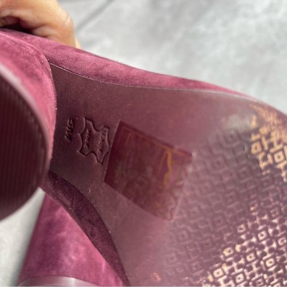 Tory Burch Lucia Suede Chunky Heels In Fig Maroon Women's Size 5 - Picture 7 of 11